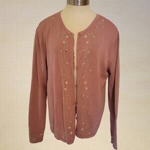 Field Manor Floral Embroidered Silk Nylon Cardigan Women's Purple